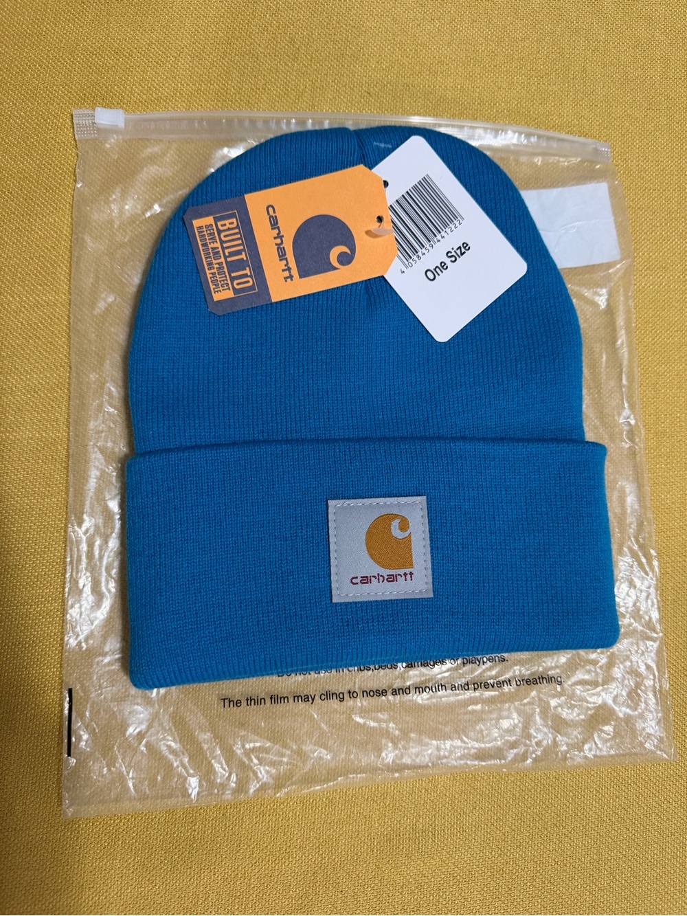 Carhartt Kids Teal Blue Cuffed Knit Beanie with Logo Patch